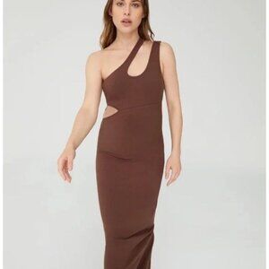 Bumpsuit The Cutout Maxi Rib Dress Women's Size Large in Brown - EUC!